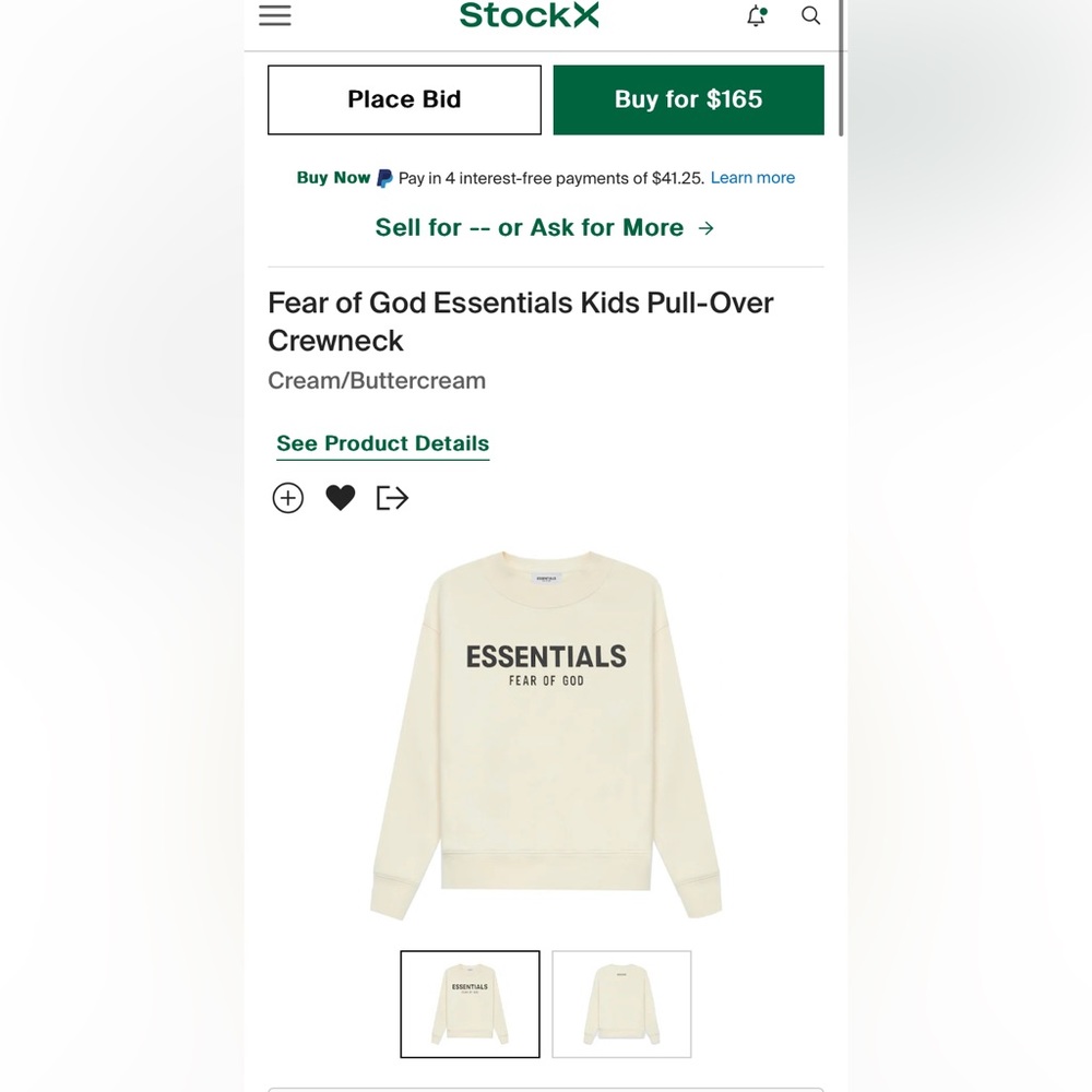 Fear Of God Essentials Kid Pull-Over Crewneck size L